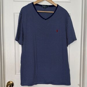 Ralph Lauren Navy Striped V-Neck Tee